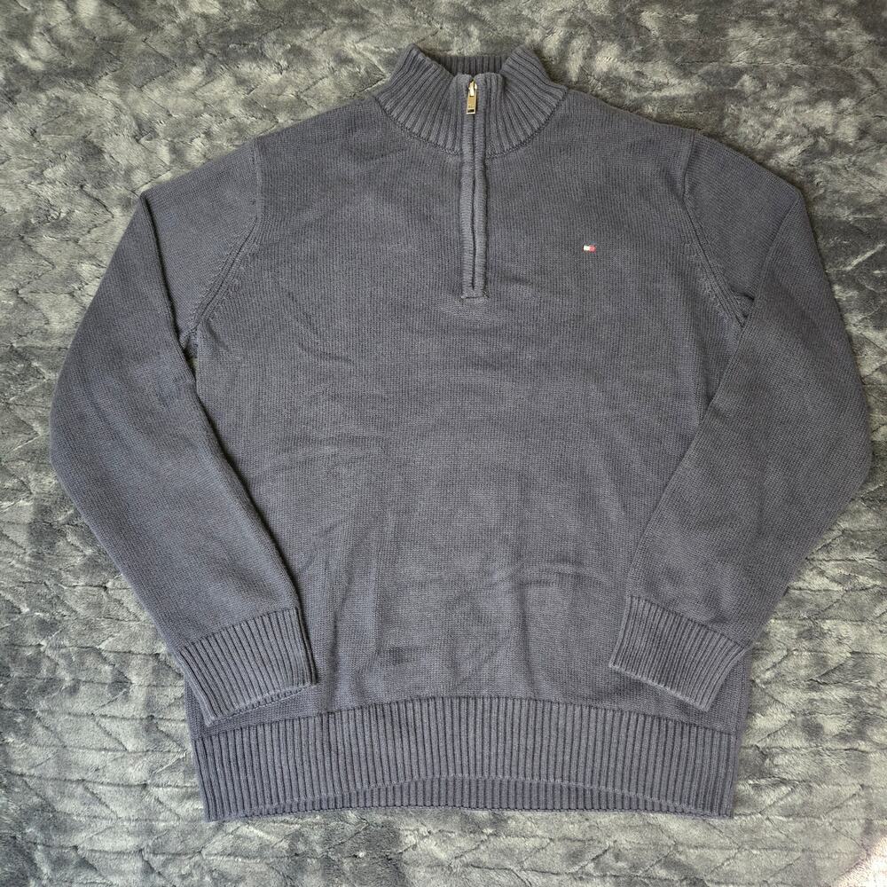 VTG Tommy Hilfiger Women's Navy Blue Quarter Zip Sweater Pullover - Size L
